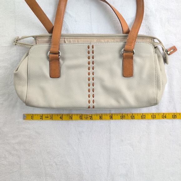 Y2K Early 2000's Fossil Satchel Purse Cream/Chestnut Handles Stitching - Picture 15 of 16